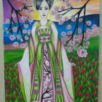 Peinture intitulée "Стиль Сакуры" par Diana Gorbenko, Œuvre d'art originale, Conté
