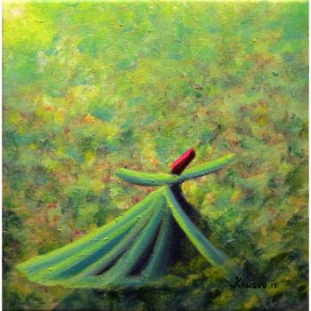 Malerei mit dem Titel "Lime Green Abstract…" von Khusro Subzwari, Original-Kunstwerk, Acryl