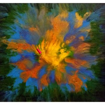 Painting titled "Green Orange Whirli…" by Khusro Subzwari, Original Artwork, Acrylic