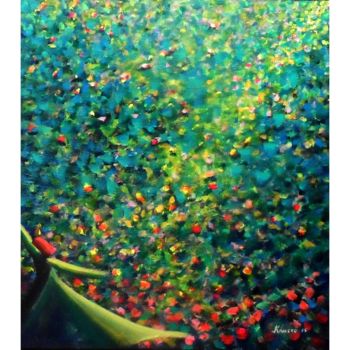 Malerei mit dem Titel "Yellow Green Whirli…" von Khusro Subzwari, Original-Kunstwerk, Acryl