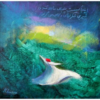 Schilderij getiteld "Green Blue Whirling…" door Khusro Subzwari, Origineel Kunstwerk, Acryl