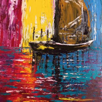 Painting titled "The Immaterial Boat" by Mansour Aglyamov, Original Artwork, Oil
