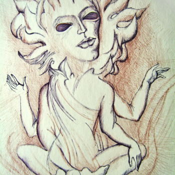 Σχέδιο με τίτλο "Lotus" από Kiddy, Αυθεντικά έργα τέχνης, Στυλό