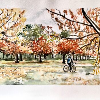 Painting titled "Automne au Parc de…" by Kija, Original Artwork, Watercolor