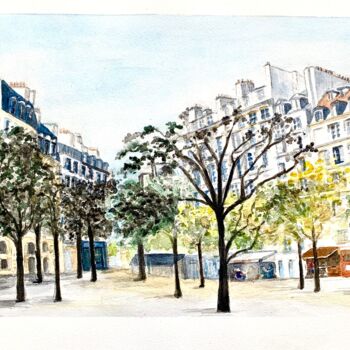 Painting titled "Place Dauphine à Pa…" by Kija, Original Artwork, Watercolor