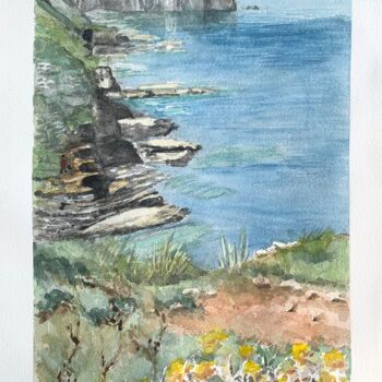 Painting titled "Le Cap Fréhel" by Kija, Original Artwork, Watercolor