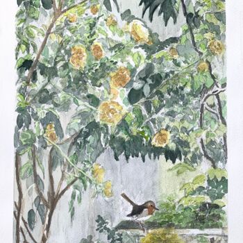 Painting titled "Les oiseaux sont re…" by Kija, Original Artwork, Watercolor