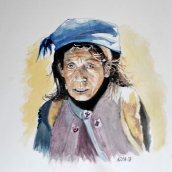 Schilderij getiteld "vieille-femme-chino…" door Kija, Origineel Kunstwerk, Aquarel