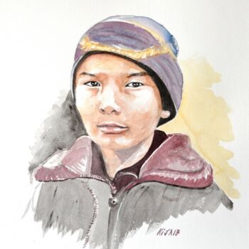 Painting titled "adolescent-ouzbek.j…" by Kija, Original Artwork, Watercolor
