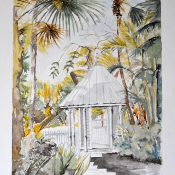 Peinture intitulée "Un jardin à Key West" par Kija, Œuvre d'art originale, Aquarelle