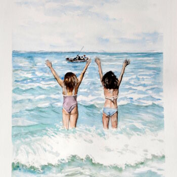 Painting titled "Au revoir" by Kija, Original Artwork, Watercolor