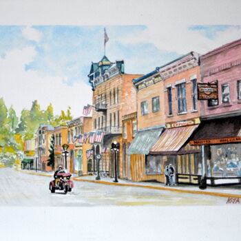 Pintura intitulada "Main street à Deadw…" por Kija, Obras de arte originais, Aquarela