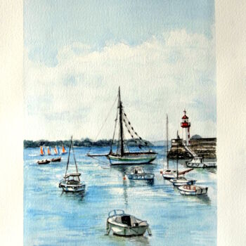 Peinture intitulée "Le port d'Erquy et…" par Kija, Œuvre d'art originale, Aquarelle