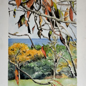 Pintura intitulada "Les feuilles du cer…" por Kija, Obras de arte originais, Aquarela
