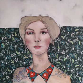 「tatoue moi」というタイトルの絵画 Christelle Mévellec (Mé-Mo)によって, オリジナルのアートワーク, アクリル ウッドストレッチャーフレームにマウント