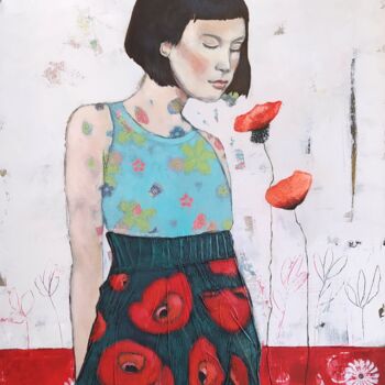 Peinture intitulée "la jupe coquelicot" par Christelle Mévellec (Mé-Mo), Œuvre d'art originale, Acrylique Monté sur Châssis…