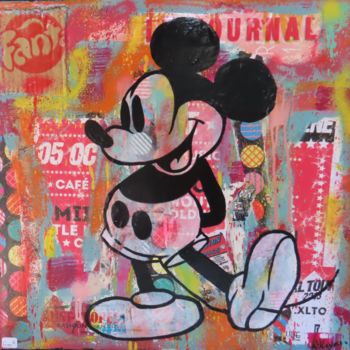 「JOURNAL DE MICKEY」というタイトルの絵画 Kikayouによって, オリジナルのアートワーク, アクリル ウッドストレッチャーフレームにマウント