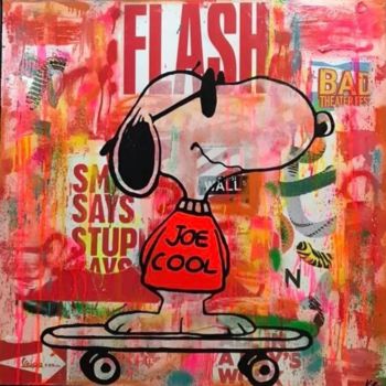 Peinture intitulée "SNOOPY SKATEUR" par Kikayou, Œuvre d'art originale, Acrylique Monté sur Châssis en bois