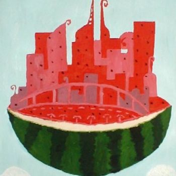 Painting titled "Watermelon World" by Kiki Poppies, Original Artwork, Oil