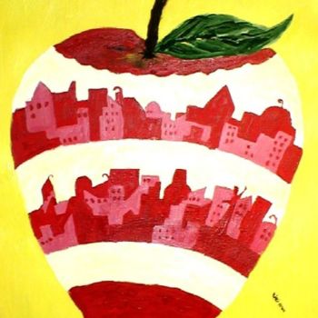 Painting titled "Apple World" by Kiki Poppies, Original Artwork, Oil