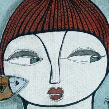 Peinture intitulée "Le baiser du poisso…" par Kikilapeste, Œuvre d'art originale