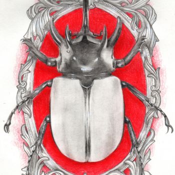 Disegno intitolato "Ornamental Beetle" da Kiki Van Marrewijk, Opera d'arte originale, Matita