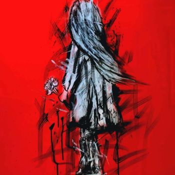 Painting titled "Red Girl" by Kiko, Original Artwork, Acrylic Mounted on Wood Stretcher frame