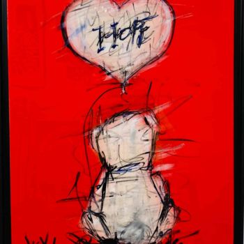Painting titled "Ourson Hope" by Kiko, Original Artwork, Ink Mounted on Wood Stretcher frame