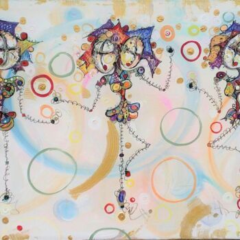 Painting titled "Dancing Gals - Stic…" by Kim Dean, Original Artwork, Acrylic