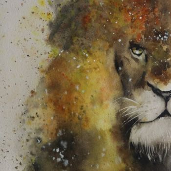 Painting titled ""Comme un lion en c…" by Hadhami Petitfils, Original Artwork, Watercolor