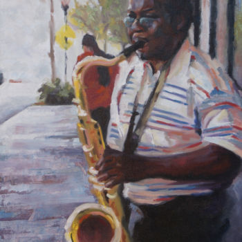 Painting titled "Playing for Lunch" by Kimberly Aring, Original Artwork, Oil
