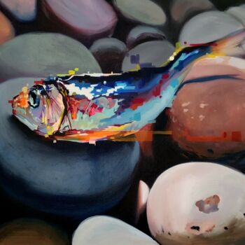 Painting titled "Fish No 6" by Kimberly Burnett, Original Artwork, Oil