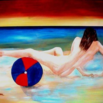 Pittura intitolato "Mulher com Bola" da Kim Molinero, Opera d'arte originale, Olio