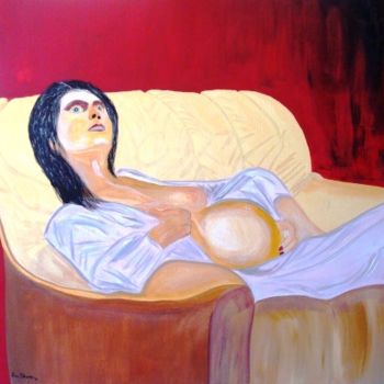 Painting titled "Mulher Pré-Mamã" by Kim Molinero, Original Artwork, Oil