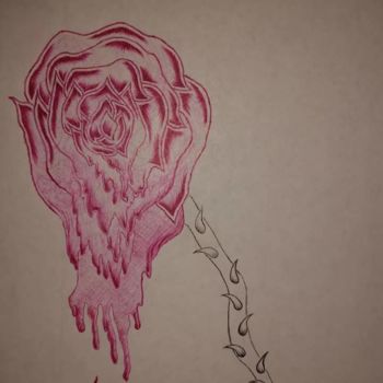 Drawing titled "Melting Rose.jpg" by K.Randall.Carl, Original Artwork, Ballpoint pen