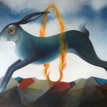 Peinture intitulée "Le lièvre" par Kinga Bej, Œuvre d'art originale, Acrylique