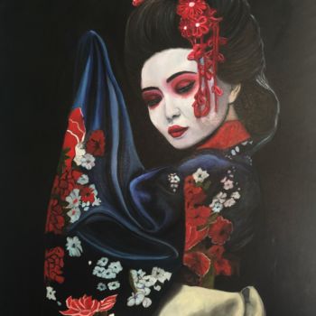 Painting titled "Geisha" by Kinga Sokol, Original Artwork, Oil