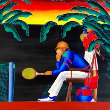 Pintura intitulada "Tennis Club Retrò" por Kino Mistral, Obras de arte originais, Acrílico Montado em Armação em madeira