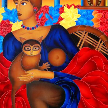 Pintura titulada "Ritratto con Lemure" por Kino Mistral, Obra de arte original, Oleo