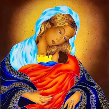 Painting titled "Maternità Blu" by Kino Mistral, Original Artwork, Oil