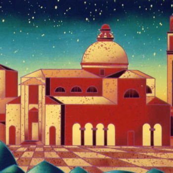 Pintura intitulada "Piazza delle Torri" por Kino Mistral, Obras de arte originais