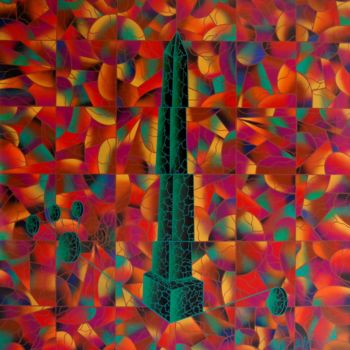 Peinture intitulée "Obelisco Verde" par Kino Mistral, Œuvre d'art originale
