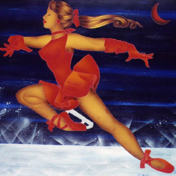 Pintura titulada "Luna Rossa sul Ghia…" por Kino Mistral, Obra de arte original
