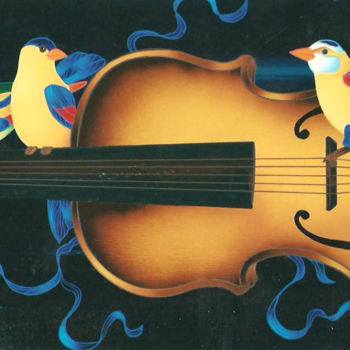 Malerei mit dem Titel "Volando sulla Musica" von Kino Mistral, Original-Kunstwerk, Acryl