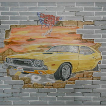 Peinture intitulée "Dodge Challenger de…" par Kinoua Création, Œuvre d'art originale