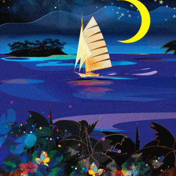 Arte digital titulada "llegando a la isla.…" por Kio, Obra de arte original, Pintura Digital