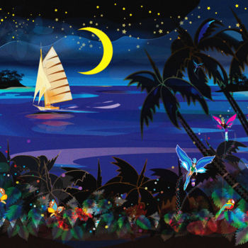 Arte digital titulada "Llegando a la isla…" por Kio, Obra de arte original, Pintura Digital