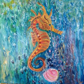 Painting titled "Hippocampe" by Coco Caron, Original Artwork, Acrylic Mounted on Wood Stretcher frame