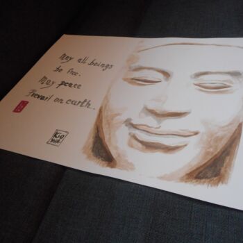 Peinture intitulée "Buddha smile" par Kiowa, Œuvre d'art originale, Aquarelle