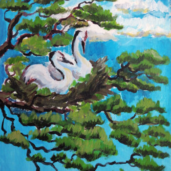 Pittura intitolato "Cranes-lovers" da Kira Abundance, Opera d'arte originale, Acrilico
